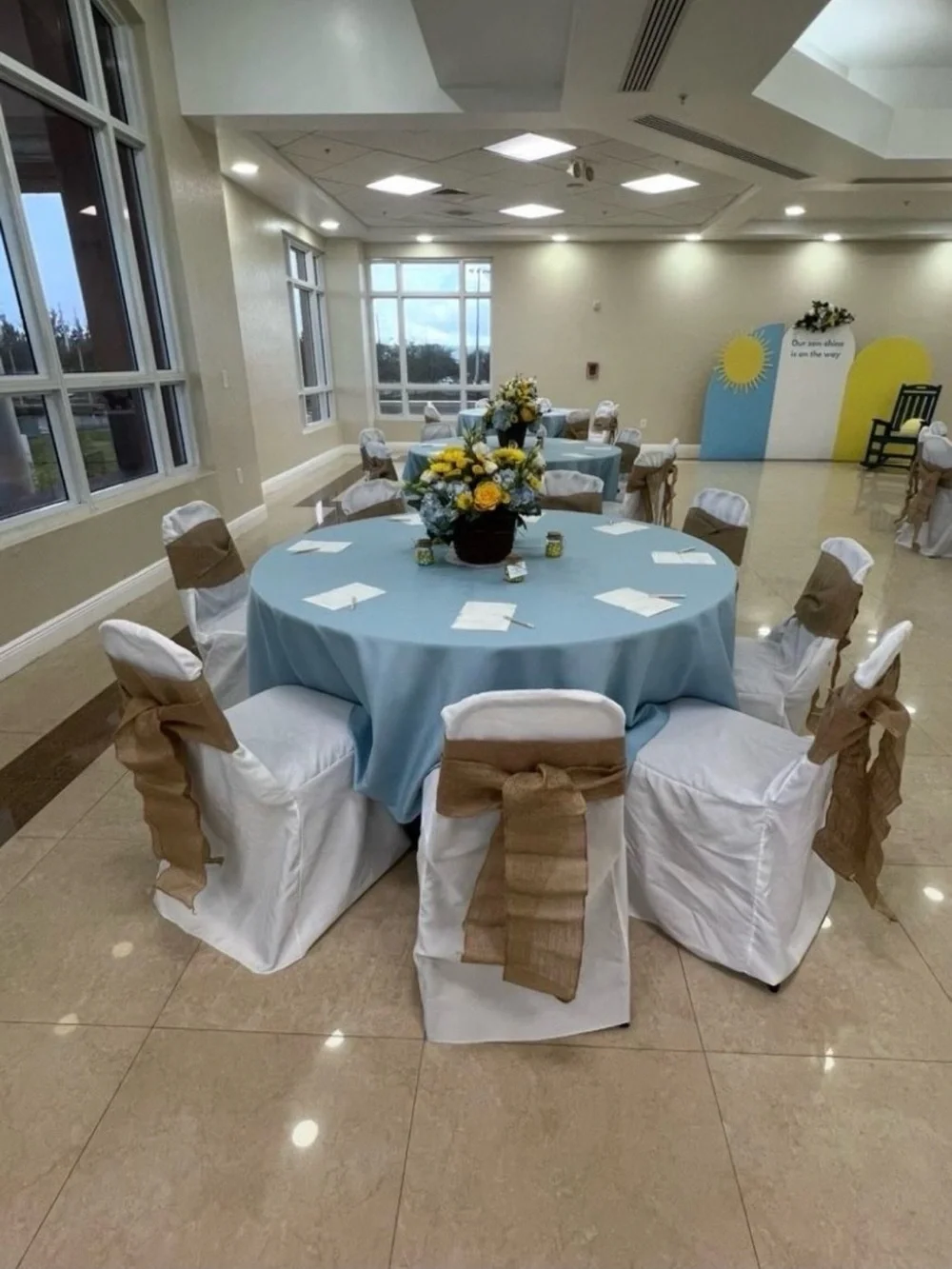 Fabric Light Baby Blue Round Tablecloth